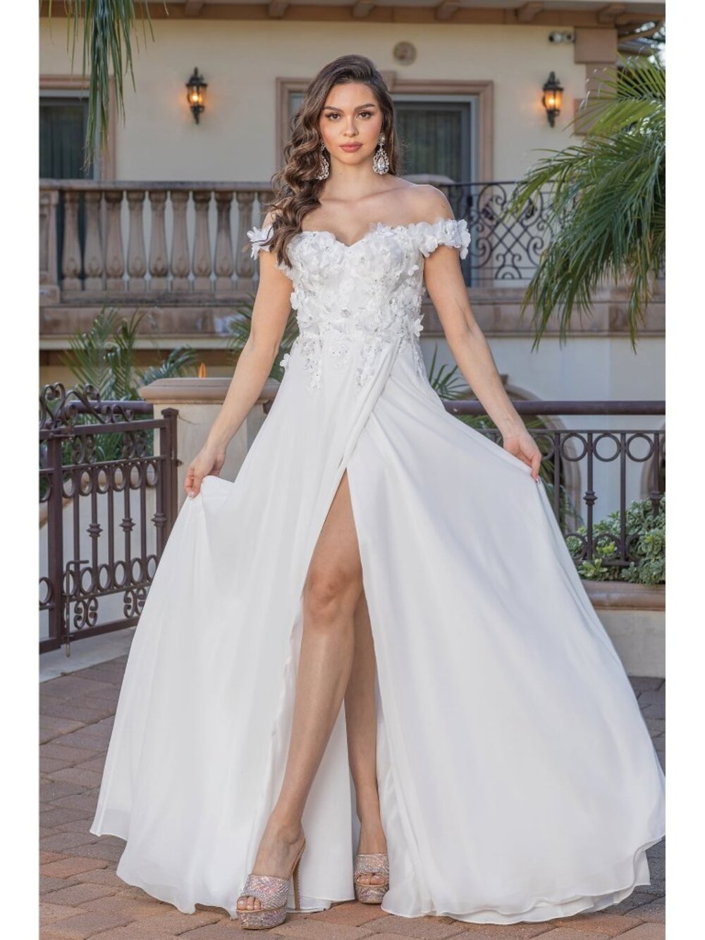 NEW OFF WHITE Deep V-Neck Wedding Dress Floor Length Embellished 0261